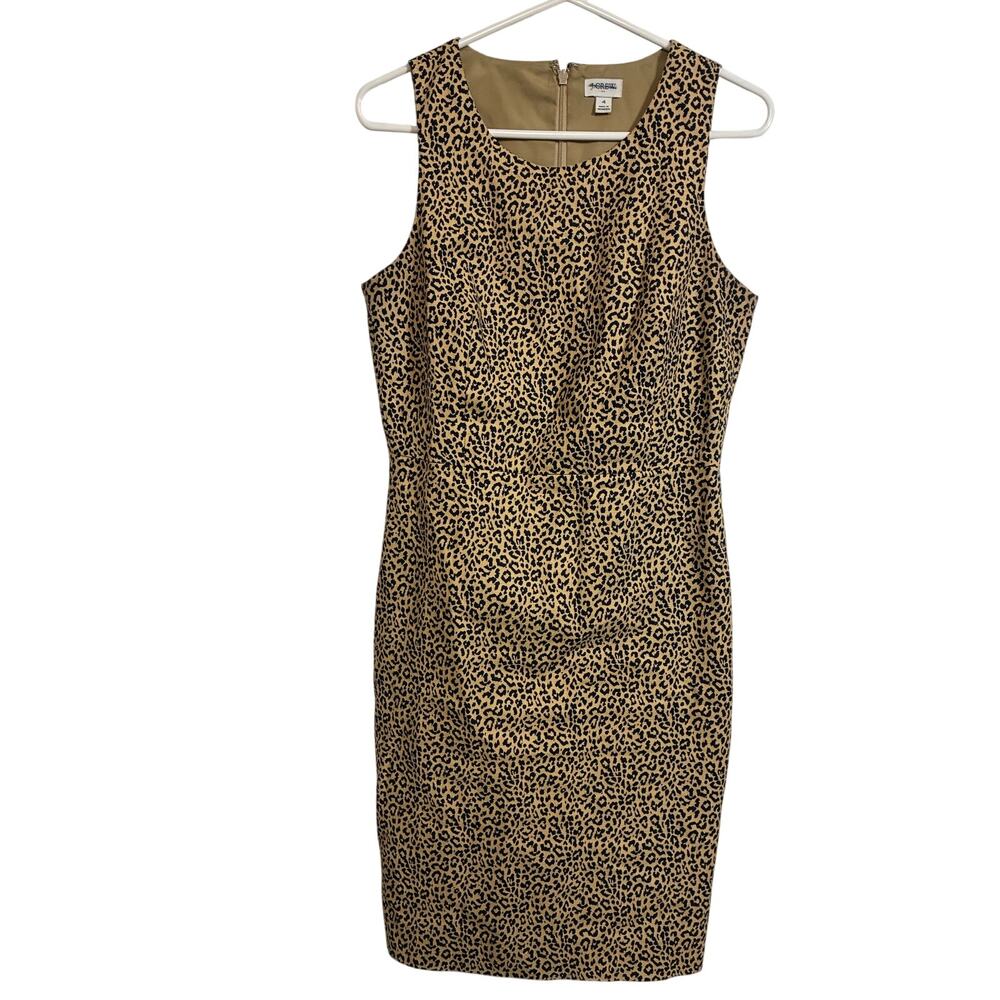 J.Crew Leopard Print Sheath Dress Size 4 Sleeveless Career Cocktail